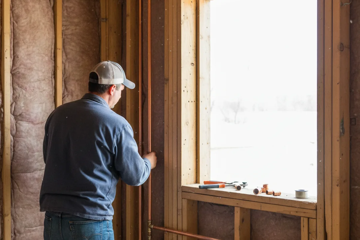 Licensed plumber running new copper supply lines in a Collegeville home